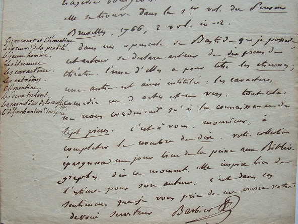 Le bibliographe Barbier travaille sur Bastide et Guyot.